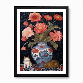 Anemone With A Cat 3 William Morris Style Art Print