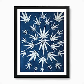 Hemp leaf cyanotype blue mirrored Art Print