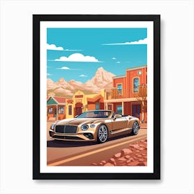 A Bentley Continental Gt Car In Route 66 Flat Illustration 3 Art Print