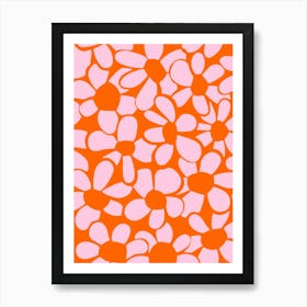 Pink and orange abstract flower art print Art Print