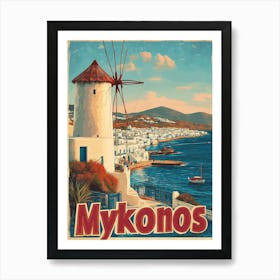 Mykonos Retro-style travel poster Art Print