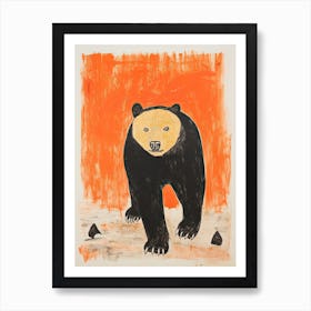Black Bear, Woodblock Animal  Drawing 1 Art Print