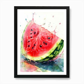 Watermelon In Watercolor Technique Vintage Look Broken Glass Effect Art Print