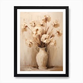 Carnation, Autumn Fall Flowers Sitting In A White Vase, Farmhouse Style 2 Art Print