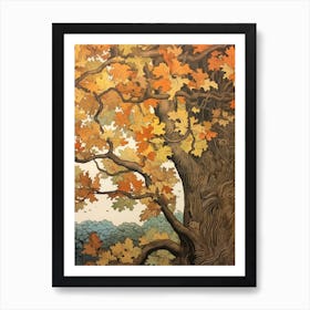 Sycamore Vintage Autumn Tree Print  Art Print