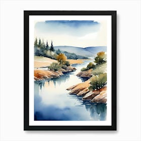Landscape River Watercolor Painting (20) Art Print