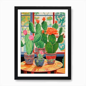 Cactus Painting Maximalist Still Life Opuntia Fragilis Cactus 3 Art Print