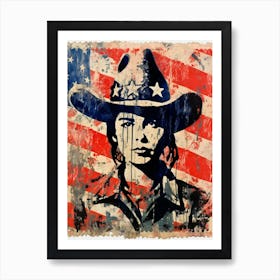 Expressionism Cowgirl Red And Blue 2 Art Print