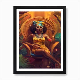 Lady Lounging - African Woman In A High Back Throne Chair Art Print