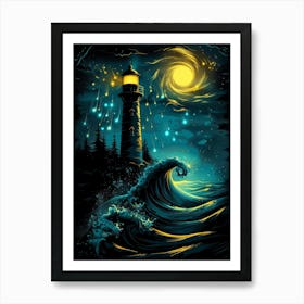 Lighthouse At Night 14 Art Print