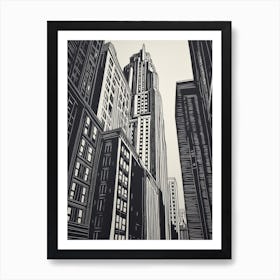 Empire State Building New York City, United States Linocut Illustration Style 2 Art Print