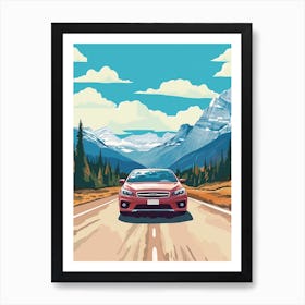 A Subaru Impreza Car In Icefields Parkway Flat Illustration 2 Art Print