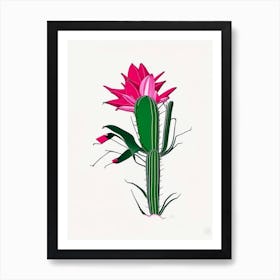 Christmas Cactus Minimal Line Drawing Art Print