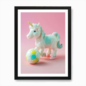 Pastel Toy Unicorn Playing Soccer 2 Art Print