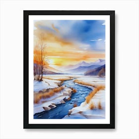 Winter Landscape Watercolor Painting 3 Art Print