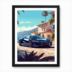 A Acura Nsx In Amalfi Coast, Italy, Car Illustration 1 Art Print