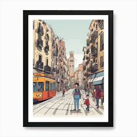 Street Scene In Barcelona Art Print