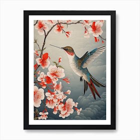 Hummingbird Animal Drawing In The Style Of Ukiyo E 1 Art Print
