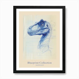 Dimorphodon Dinosaur Blue Print Style 1 Poster Art Print