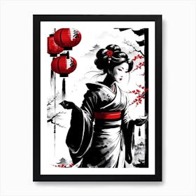 Traditional Japanese Art Style Geisha Girl 11 Art Print