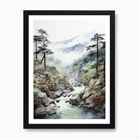 Shosenkyo Gorge In Yamanashi, Japanese Brush Painting, Ukiyo E, Minimal 2 Art Print