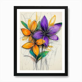 Purple And Orange Flowers Art Print