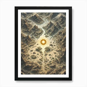 Fantasy Adventure Map with River and Sun Poster Canvas Wall Room Decor Art Print