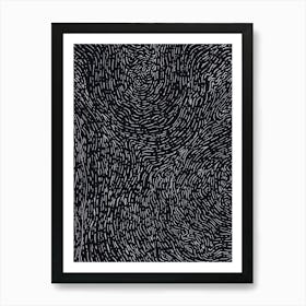 Lines Art Swirl Print. Lines Dotted Sketch on Black Paper. Art Print