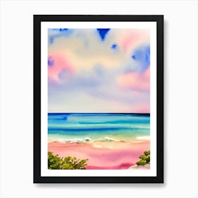 Horseshoe Bay Beach, Bermuda Pink Watercolour Art Print