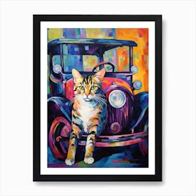 Ford Model T Vintage Car With A Cat, Matisse Style Painting 3 Art Print