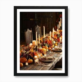 Autumn Harvest Table Decor Arranged Traditionally Rustic Style Featuring An Outlined Cornucopia Br (4) Art Print