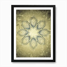 Abstract Flower, mandala , geometry , geometric design, art, sharp shapes, half circle, textured, gold, yellow, lines, creative, wisdom, power. Art Print