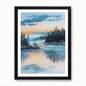 Watercolor Landscape Forest Lake Art Print