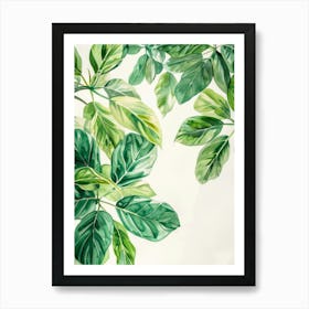 Green Leaves Watercolor Painting Art Print