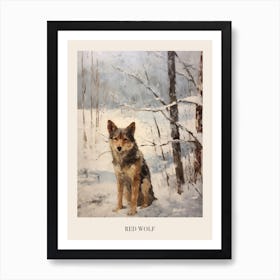 Vintage Winter Animal Painting Poster Red Wolf 1 Art Print