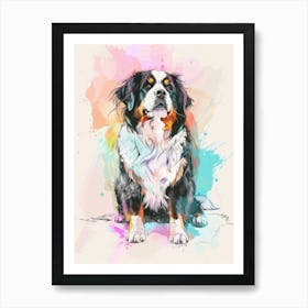 Bernese Mountain Dog Dog Pastel Line Watercolour Illustration  1 Art Print