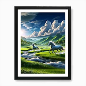 Horses In The Grass Art Print