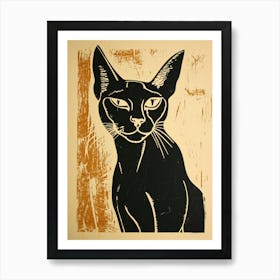 Abyssinian Cat Linocut Blockprint 6 Art Print