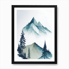 Mountain And Forest In Minimalist Watercolor Vertical Composition 203 Art Print