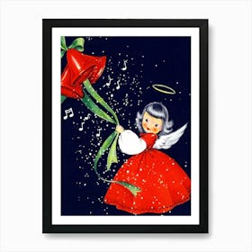 Little Angel Girl With Christmas Bells Art Print