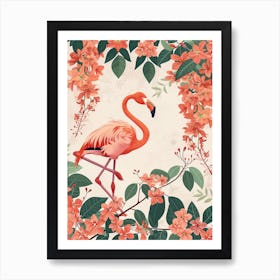 Andean Flamingo And Bougainvillea Minimalist Illustration 3 Art Print