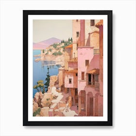 Budva Montenegro 3 Vintage Pink Travel Illustration Art Print