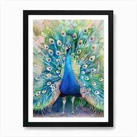 Peacock Colourful Watercolour 4 Art Print