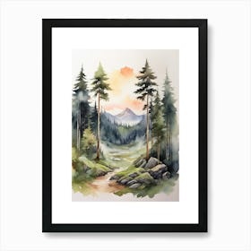 Taiga watercolor landscape, high quality watercolor forest background.21 Art Print