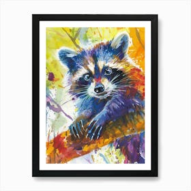 Raccoon Colourful Watercolour 3 Art Print