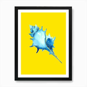 Blue Seashell On Yellow Background Art print Art Print