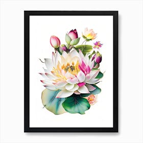 Lotus Flower Bouquet Decoupage 4 Art Print