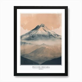 Pico De Orizaba Mexico Color Line Drawing 7 Poster Art Print