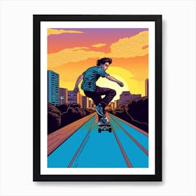 Skateboarding In Athens, Greece Comic Style 2 Art Print