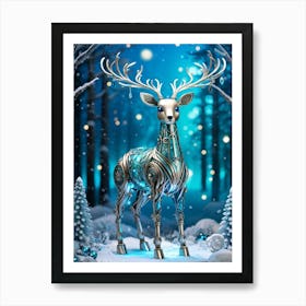 Whimsical Robot Shaped After A Majestic Deer Adorned With Intricate Teal And Iridescent Accents St (1) Art Print